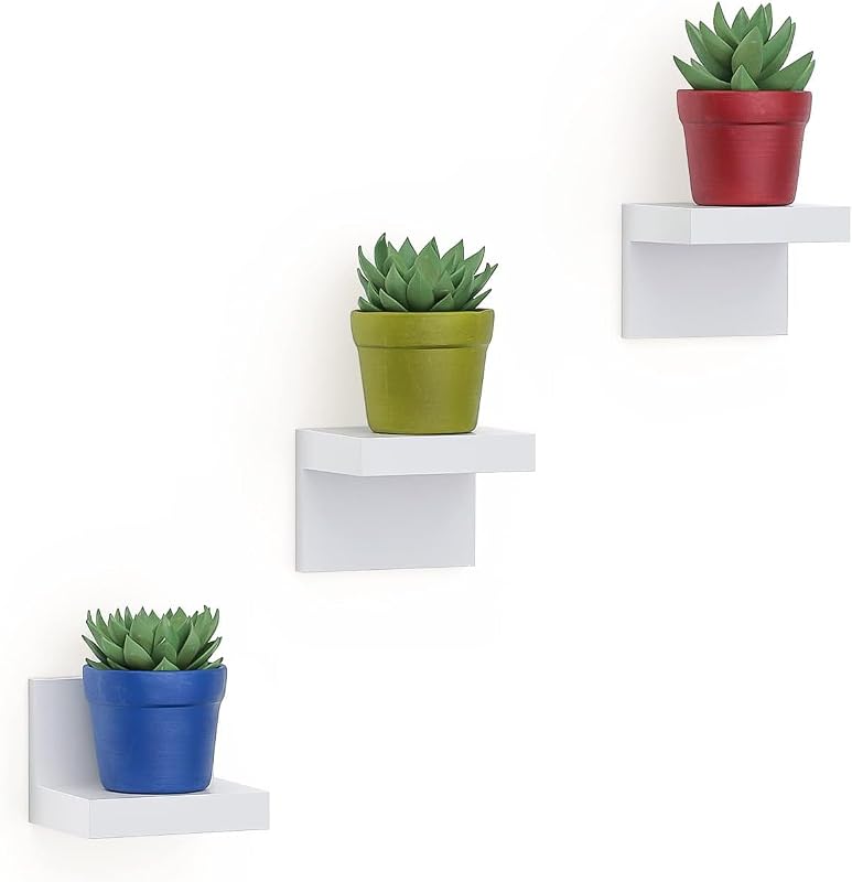 RICHER HOUSE Small Floating Wall Shelves 3-Set No-Drill Bathroom Shelf in White