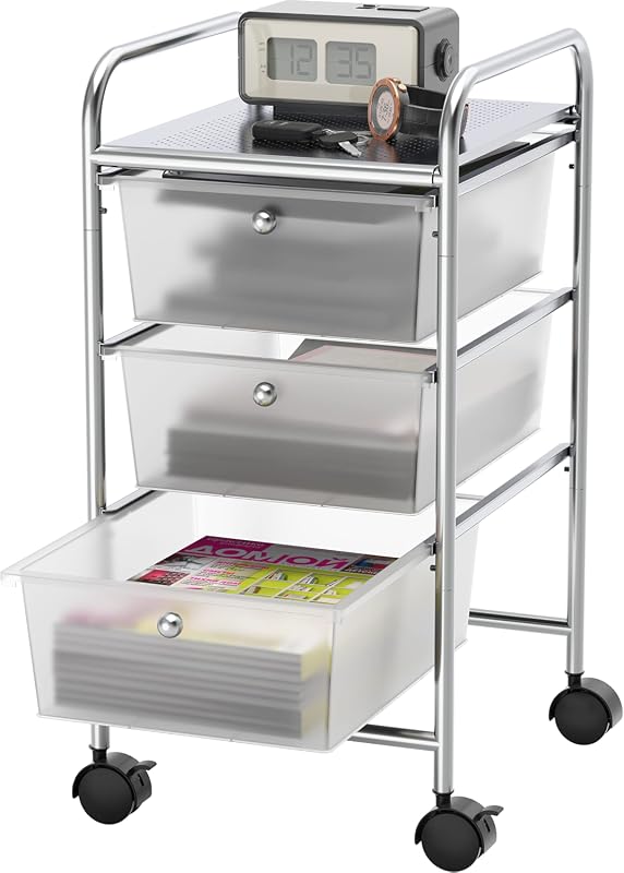 Simple Houseware 3-Drawer Rolling Utility Cart, Chrome Art and Craft Organizer Storage