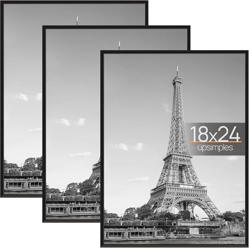 upsimples black 18x24 poster frame three pack with scratch-proof cover