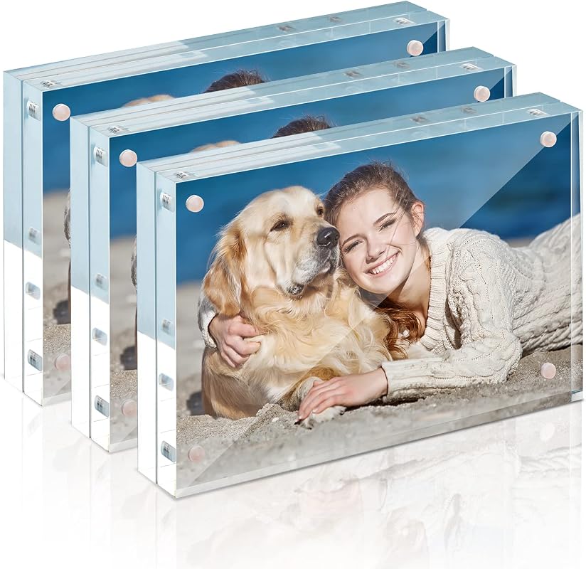 TWING frameless double-sided magnetic clear acrylic picture frames 4x6, three pack