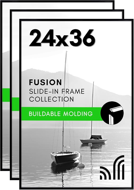 Americanflat Fusion black 24x36 poster frame set of three with buildable molding