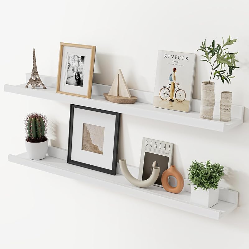 Acovy 36-Inch Solid Wood Floating Picture Ledge Shelves Set of 2 in White