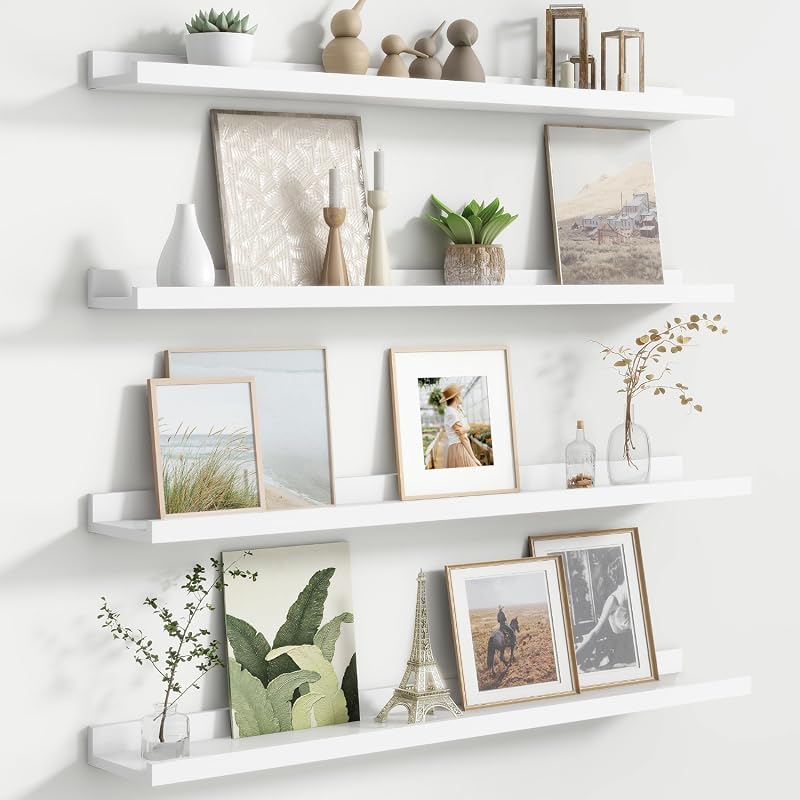 FLYJOE 36-Inch White Floating Picture Ledge Shelves Set of 4 for Wall Display