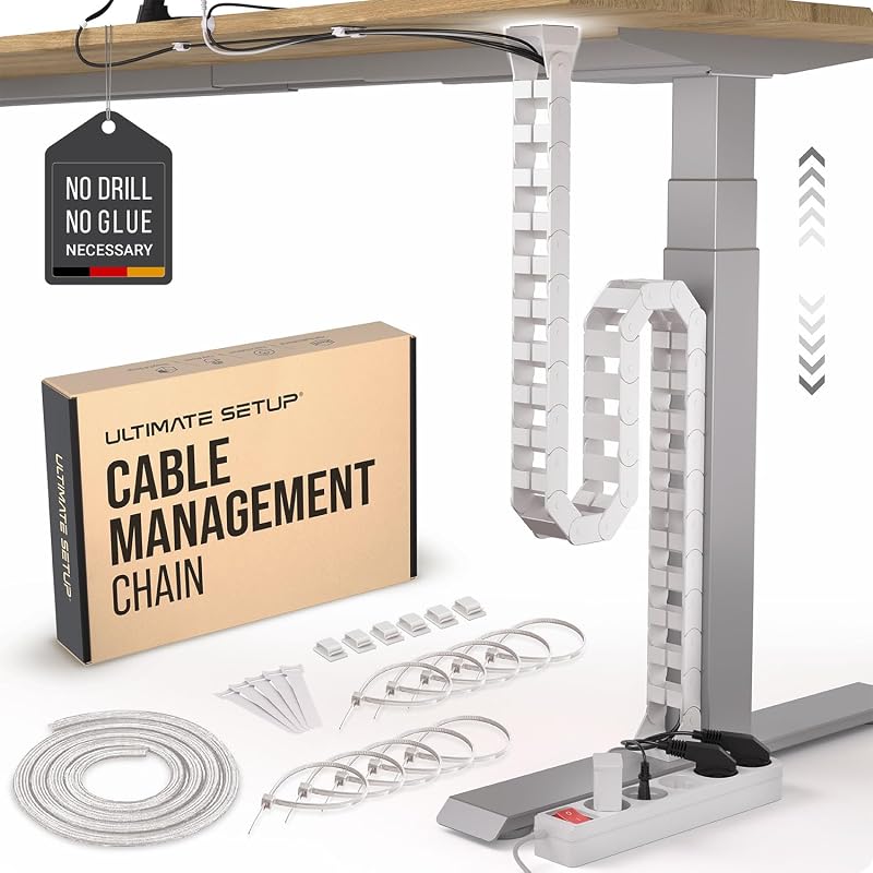 Ultimate Setup White Cable Management Vertebrae for Sit Stand Desks, Flexible Under Desk Spine