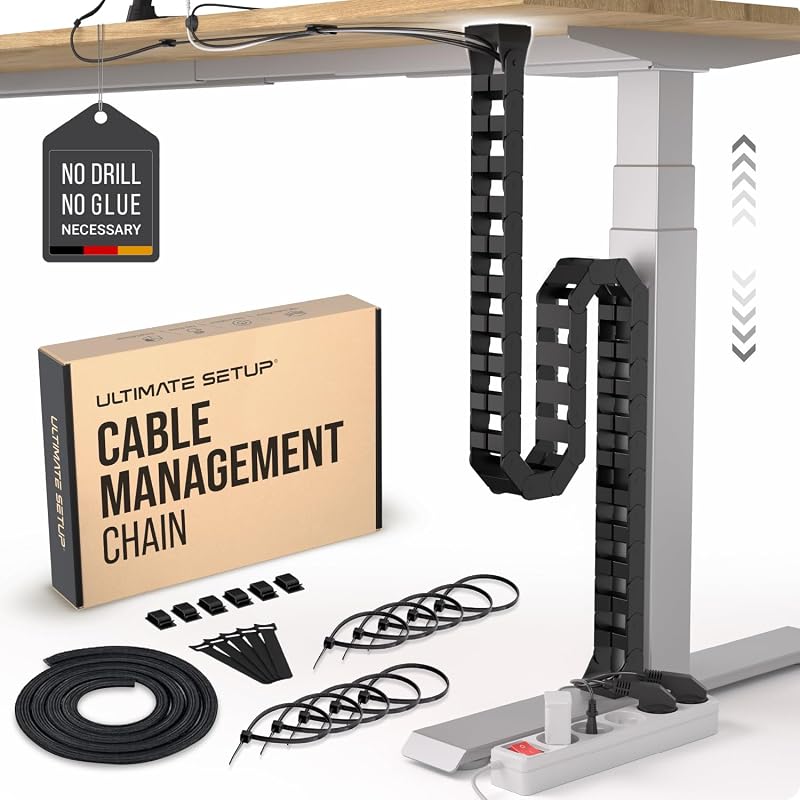 Ultimate Setup Adjustable Cable Management Vertebrae for Sit Stand Desks, Flexible Under Desk Spine