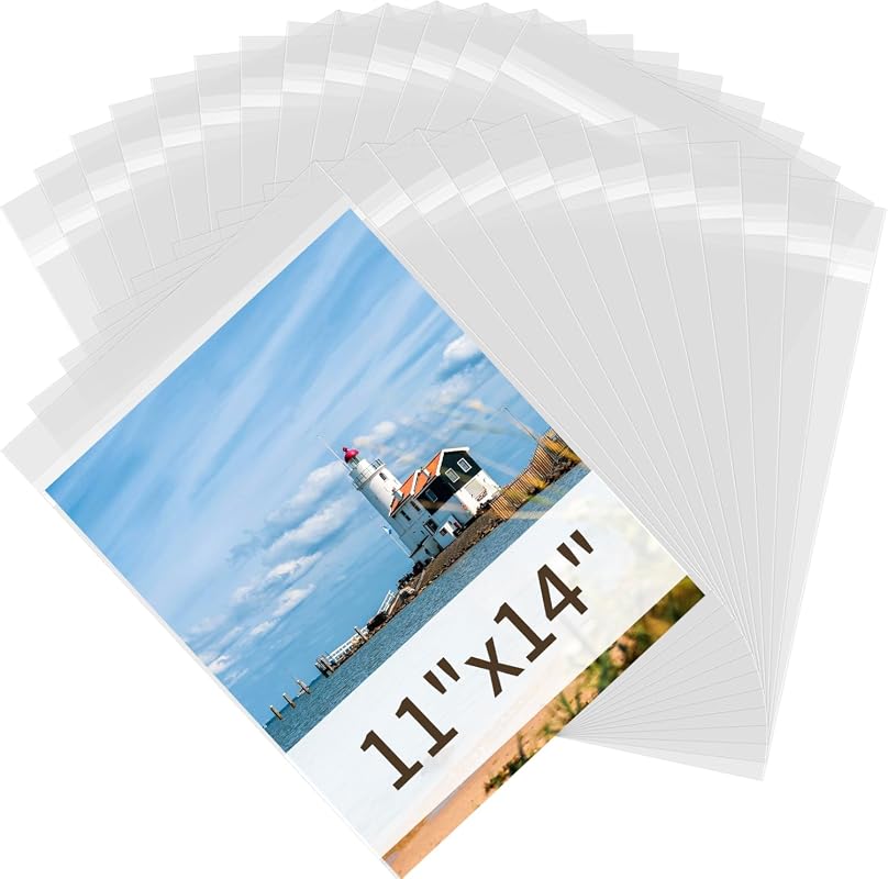 Acid-Free Clear Plastic Protector Sleeves for 11x14 Art, Photos, Posters, Pack of 25