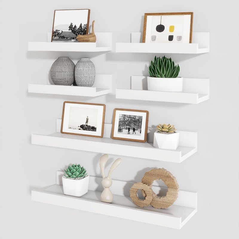 White Picture Ledge Floating Wall Shelves Set of 6, 16-Inch for Home Decor