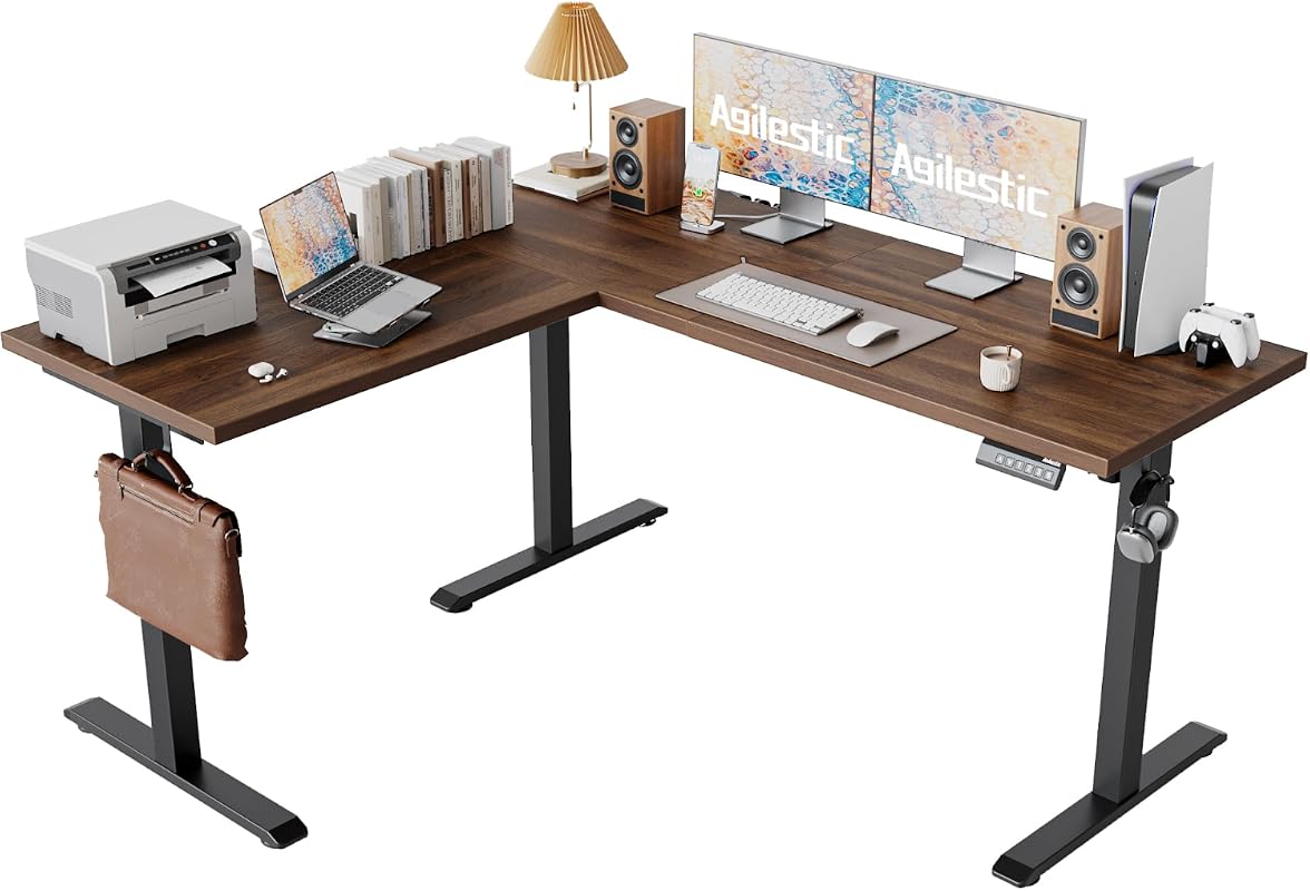 Agilestic 59-Inch L-Shaped Standing Desk, Adjustable Height Corner Workstation for Home Office, Dark Walnut