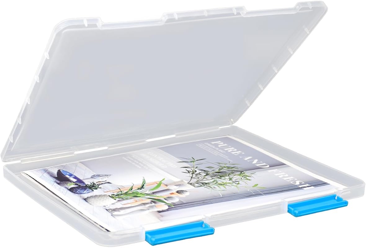 SAYEEC A4 Portable Project Case, Clear Plastic File Storage Box for Paper and Crafts