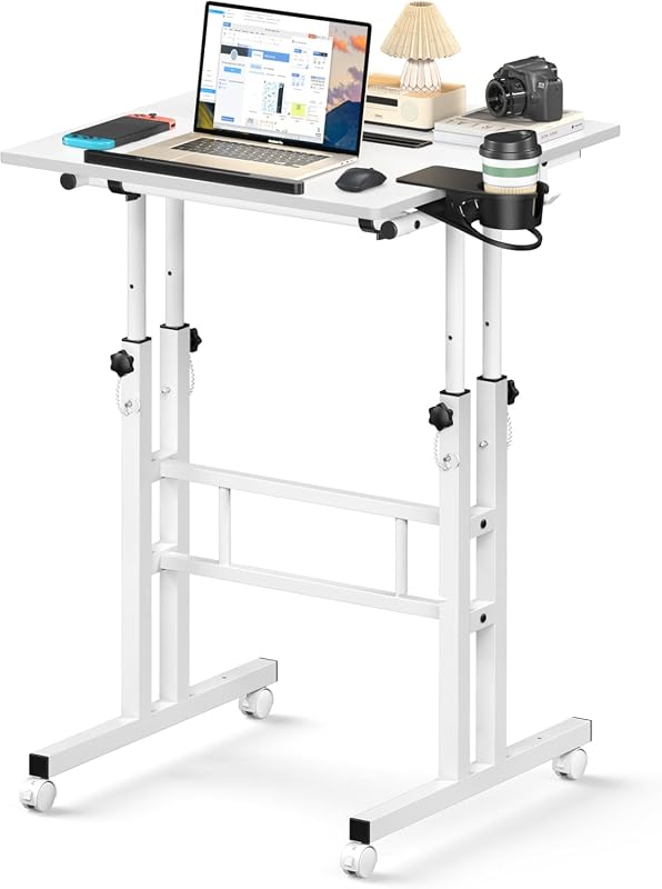Enayplon Small Standing Desk with Wheels, Adjustable Height Rolling Computer Table for Walking Pad
