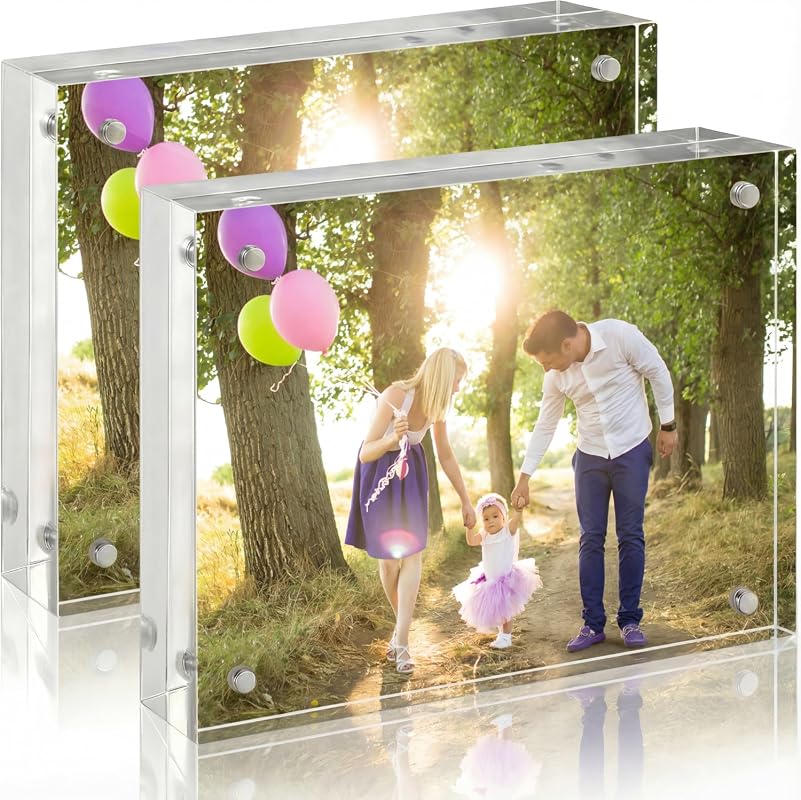 CATIFLIN 20mm thick magnetic acrylic picture frames 5x7, two pack freestanding