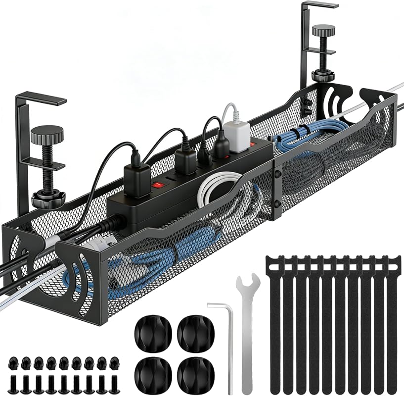 25.3-Inch No-Drill Under Desk Cable Management Tray for Neat and Tidy Workstations