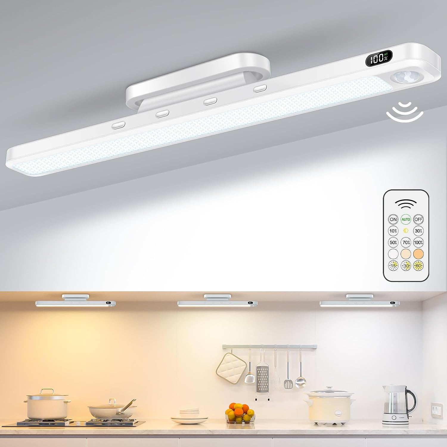 WILLED 3W Rechargeable Motion Sensor Light Bar with Remote, Battery Display, Under Cabinet Vanity Light
