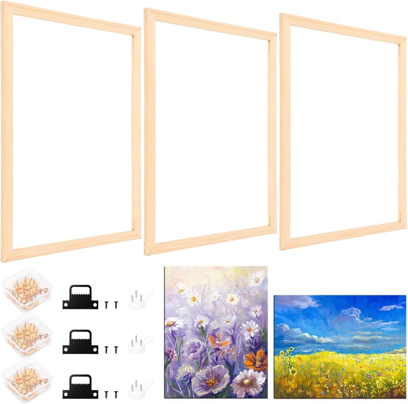 Three pack of wooden DIY canvas stretcher bar kits sized 16 by 20 inches