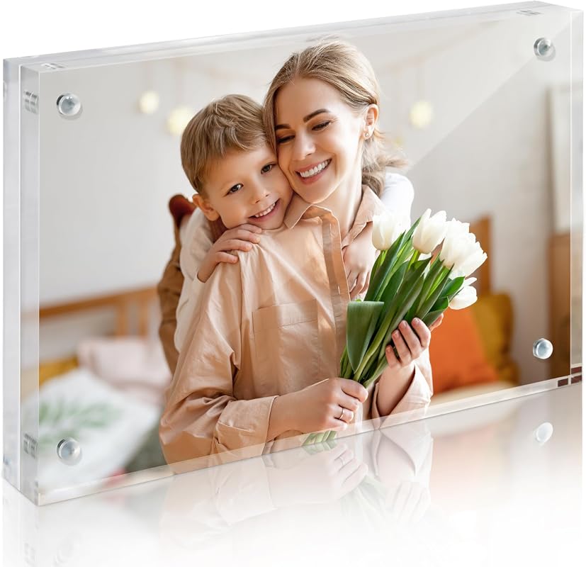 Single clear double-sided magnetic acrylic picture frame 4x6 for desktop display