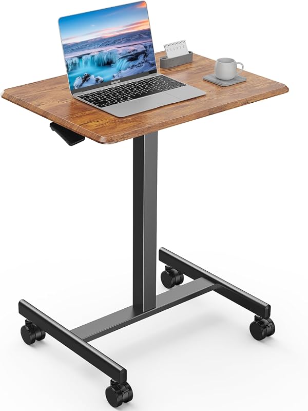 DUMOS Adjustable Height Mobile Rolling Desk with Wheels for Home Office and Study
