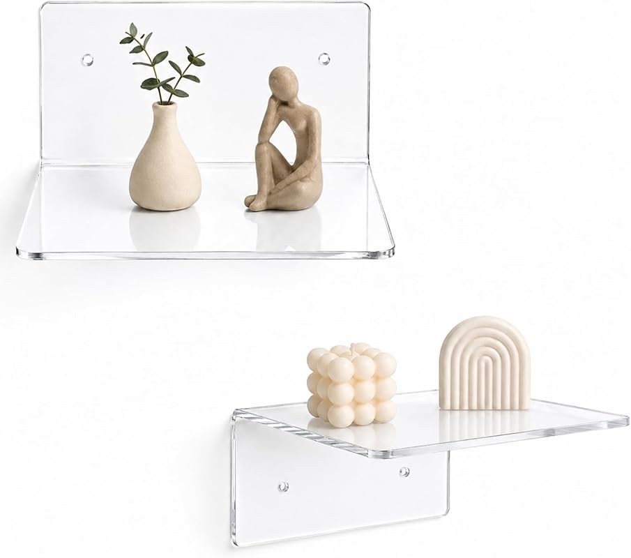 Clear Acrylic 6-Inch Floating Wall Shelves Set of 2 for Compact Storage Display