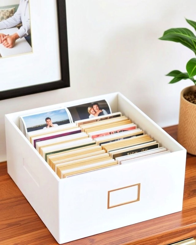 Close-up of an open archival storage box showing acid-free buffered paperboard construction and reinforced edges.