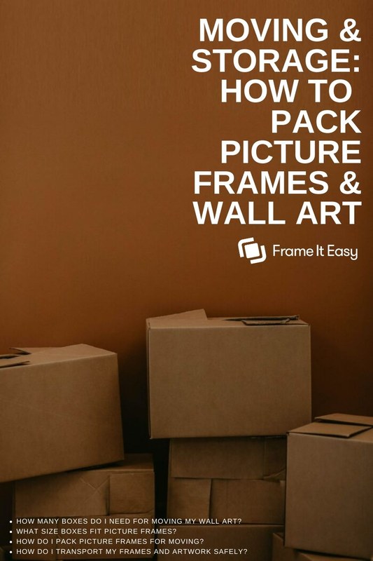 Side-by-side comparison of a flat cardboard frame carton and a wooden crate for moving large poster frames.