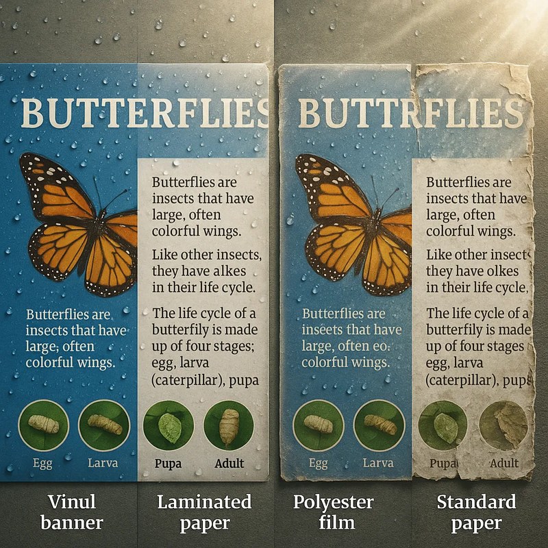Archival poster sleeves, UV-protective glass, and acid-free backing boards arranged on a work table