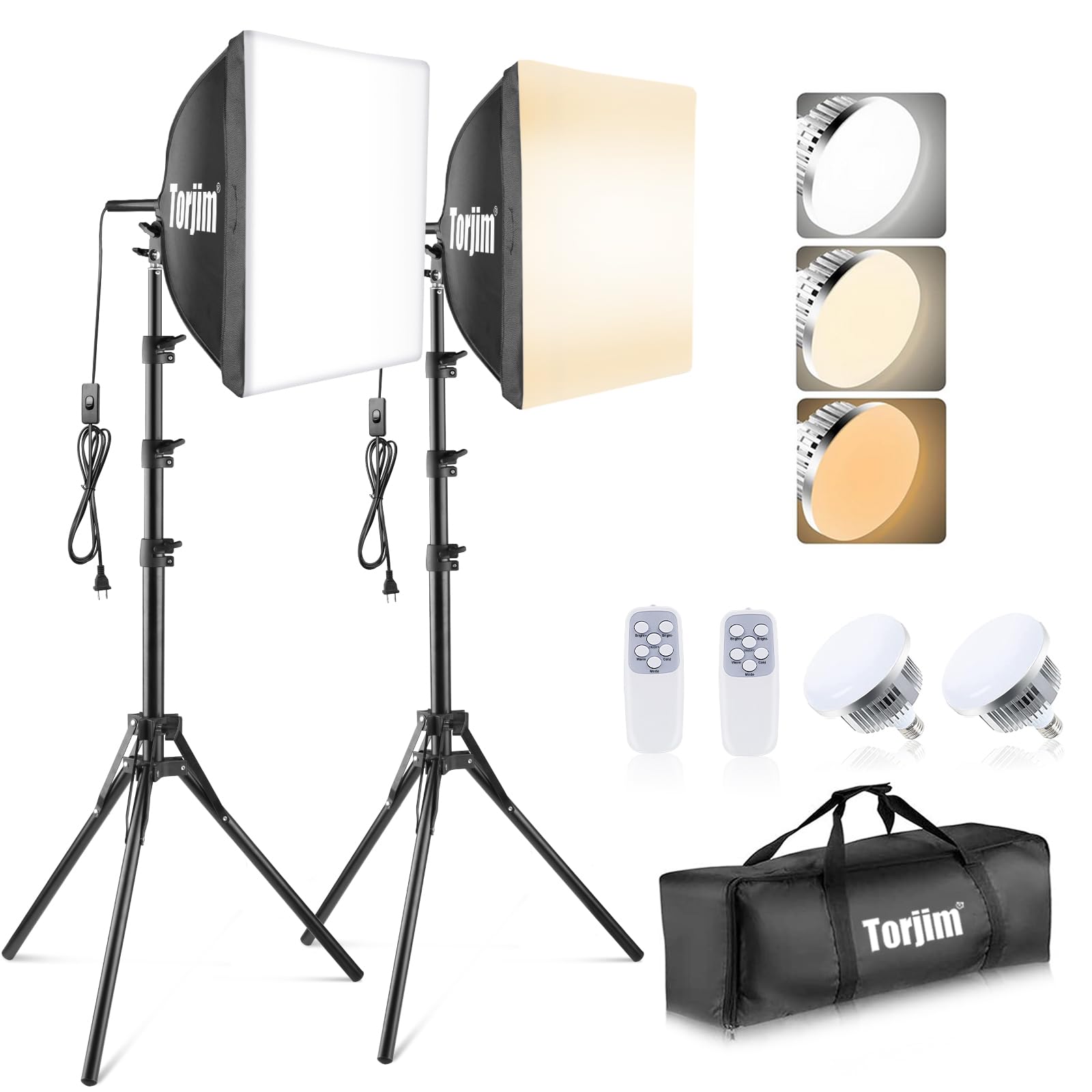 Softbox lighting kit with stands and bulbs for product and artwork photography