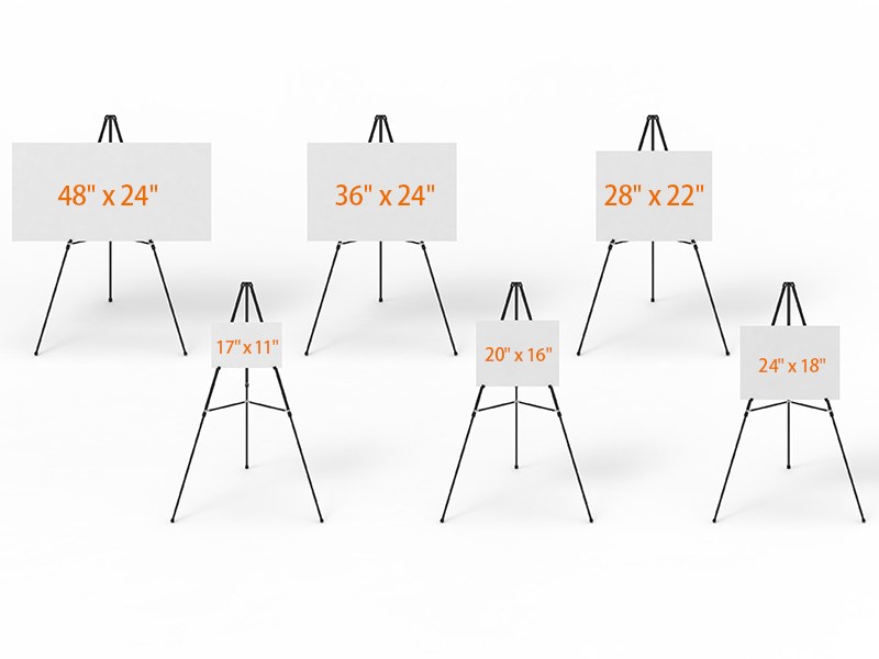 Diagram showing how easel size ratings correspond to canvas dimensions, with a 16x20 canvas on an easel.